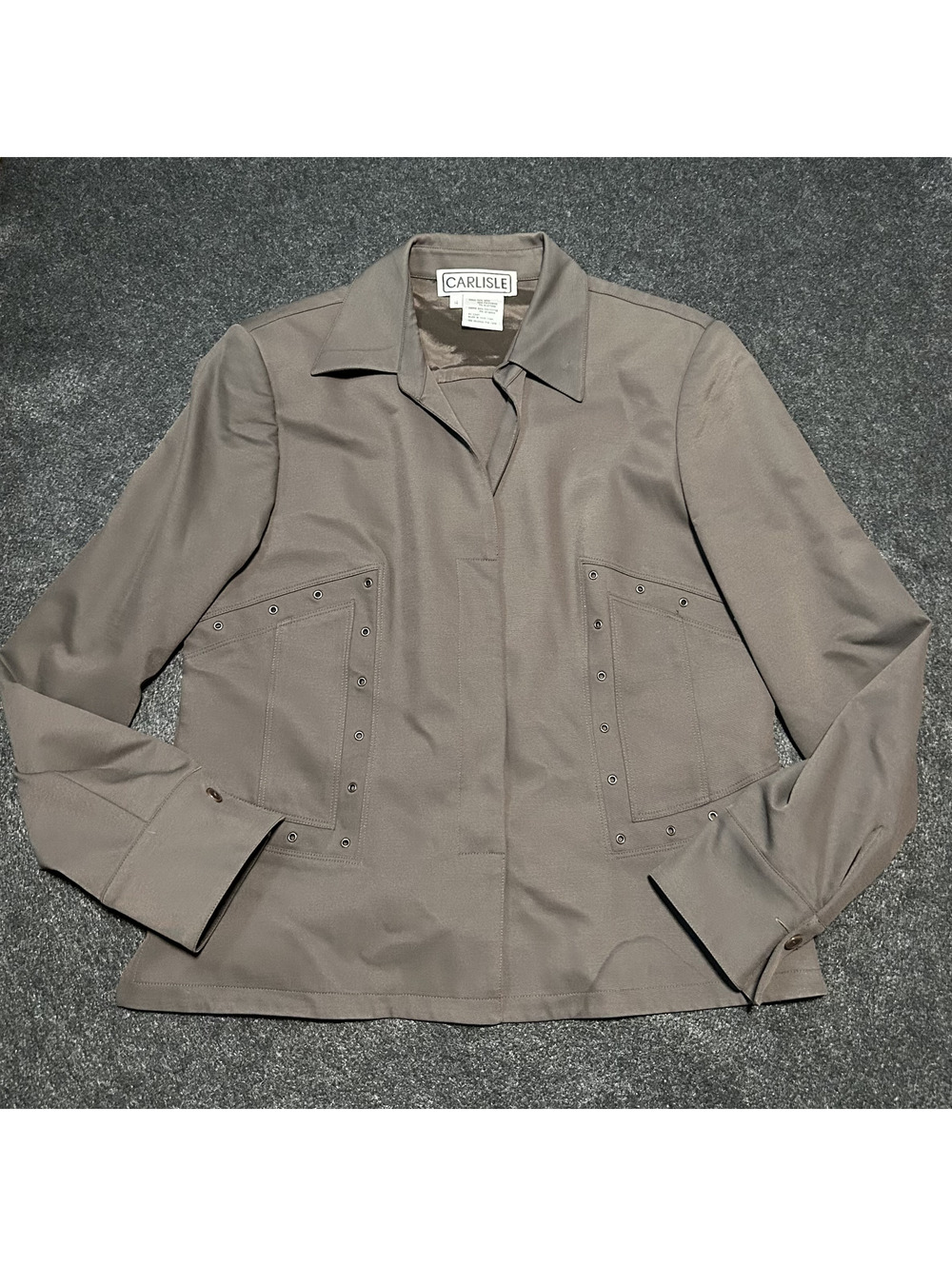 Carlisle Women's Taupe Brown Button Jacket Size 14 with Studded Pocket Detail